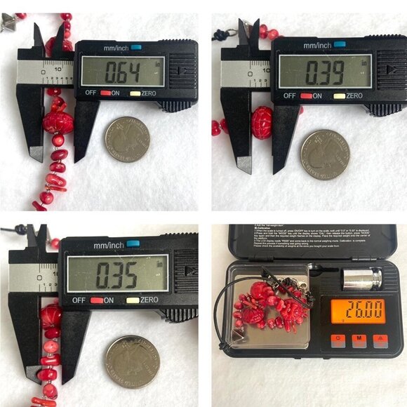 Signed Peyote Bird Sterling Silver 925 Beaded Red Red Coral Necklace 17" - 19" - Picture 10 of 16